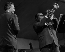 With Louis Armstrong during the performance of 'The Real Ambassadors' at The Montrey Jazz Festival, 1962. 